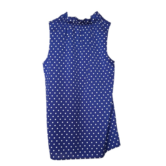 J. CREW FACTORY Polka Dot Ruffle Blouse Sleeveless Style A8174 Blue White Sz 0 - Picture 9 of 13